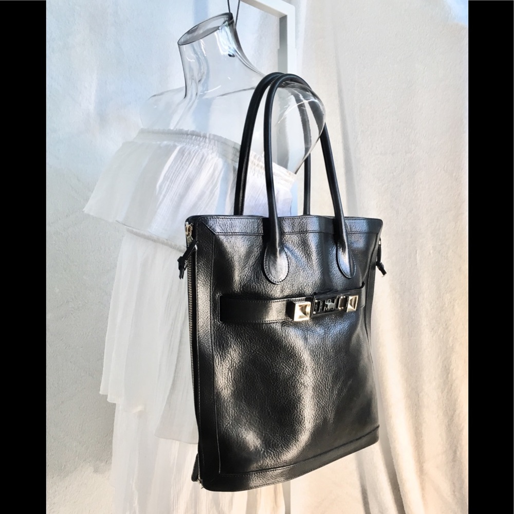 EXPANDABLE PS11 pebbled leather shoulder tote 15”W 14.5”H 5.25”D 8”Handle drop